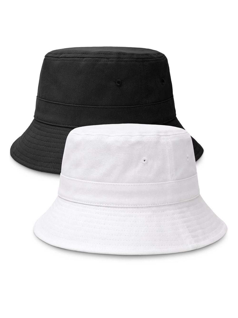 Bucket Sun Hats for Woman Men Cotton Summer Beach Hat | Black, White | Size M